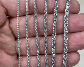 925 Sterling Silver Rope Chain Necklace Italy 1.2mm 1.5mm 2mm 2.5mm 3.2mm 3.70mm, Lobster Clasp, Made in Italy, Gift, Men, Woman, Rhodium