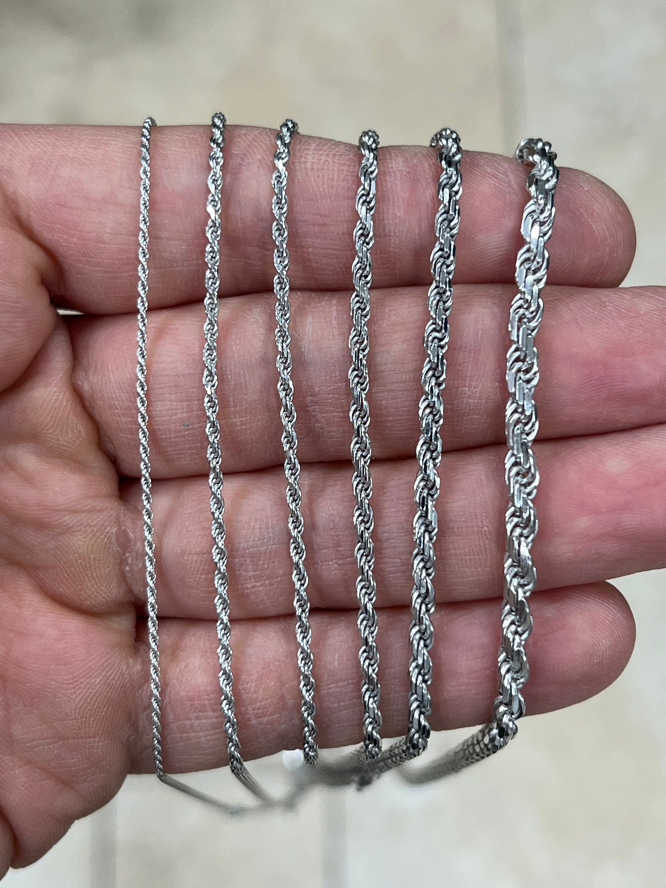 925 Rope Sterling Silver Solid Chain Necklace Diamond Cut High Polish for  Men and Woman Unisex in 1.5mm 2mm 2.5mm 3mm 4mm