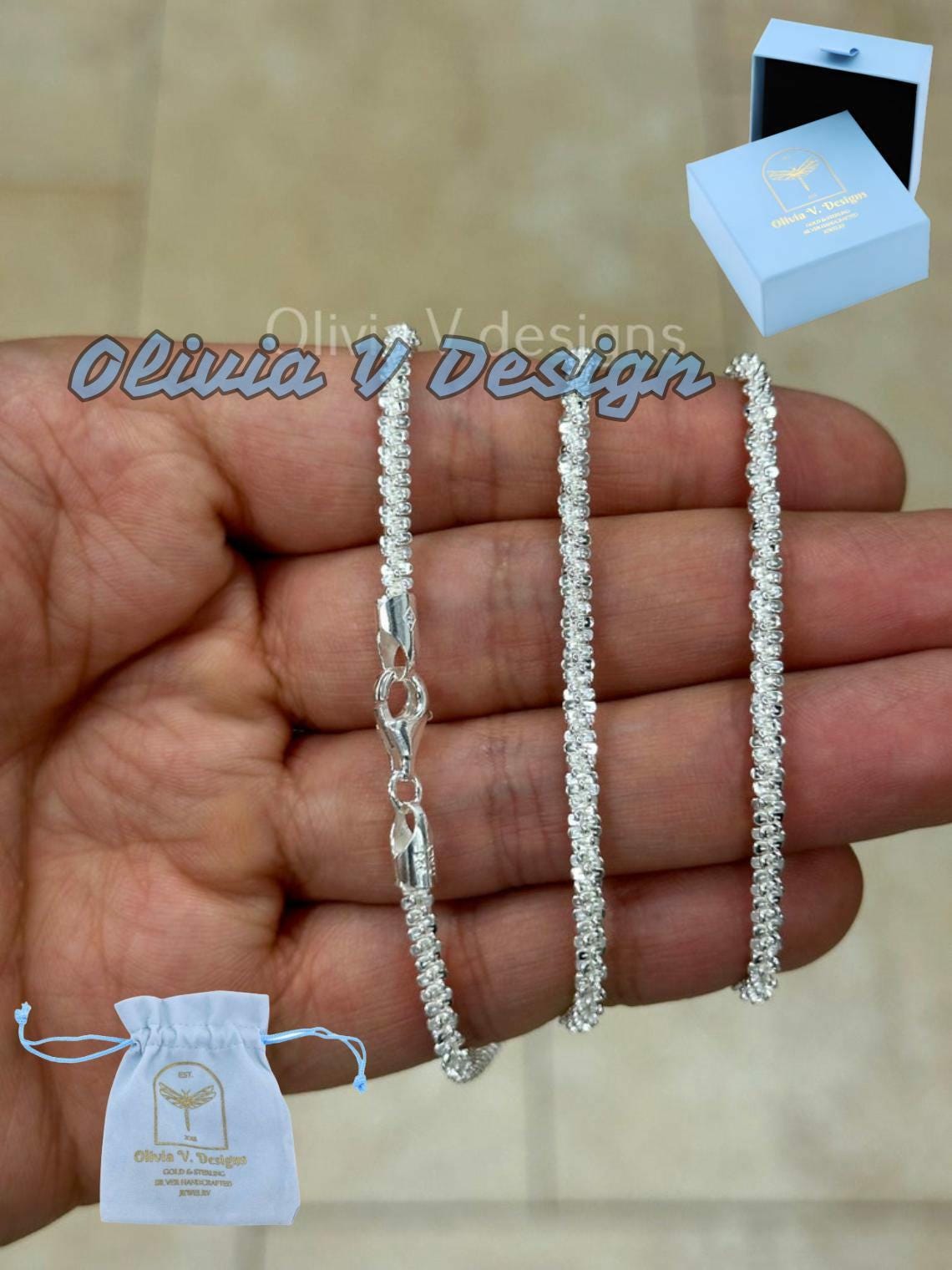 Sterling Silver Margarita Chain: Sparkle Rock Necklace, Bracelet, Anklet