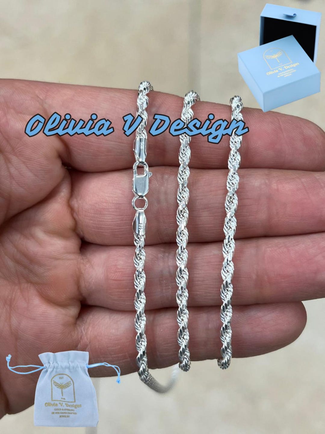 925 Sterling Silver Rope Chain Necklace - Multiple Lengths From 16" To 30"