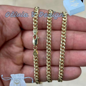 14K Solid Yellow Gold Miami Cuban 4.50MM Link Chain Necklace 18&quot; 20&quot; 22&quot; 24&quot;, Everyday Chain, 14K Gold, Men Ladies