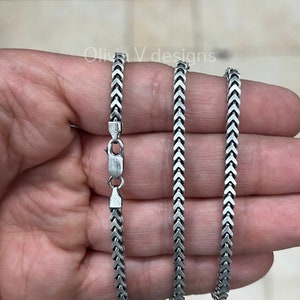 925 Sterling Silver Italian Solid Franco Foxtail Necklace Bracelet Chain 7.5'' 8'' 18'' 20'' 22'' 3mm - Titanium Gunmetal Finish