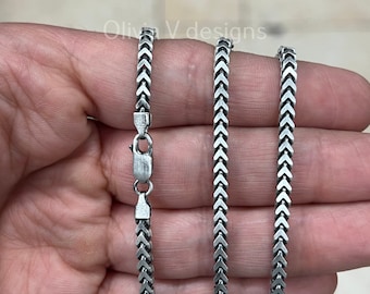 925 Sterling Silver Italian Solid Franco Foxtail Necklace Bracelet Chain 7.5'' 8'' 18'' 20'' 22'' 3mm - Titanium Gunmetal Finish