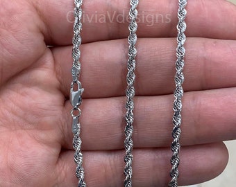 14K Solid White Gold Necklace Gold Rope Chain 3.5mm, 14K Gold Rope Chain, 14K Rope Chain, Rope Gold Chain, Diamond-Cut, Men, Woman, Solid