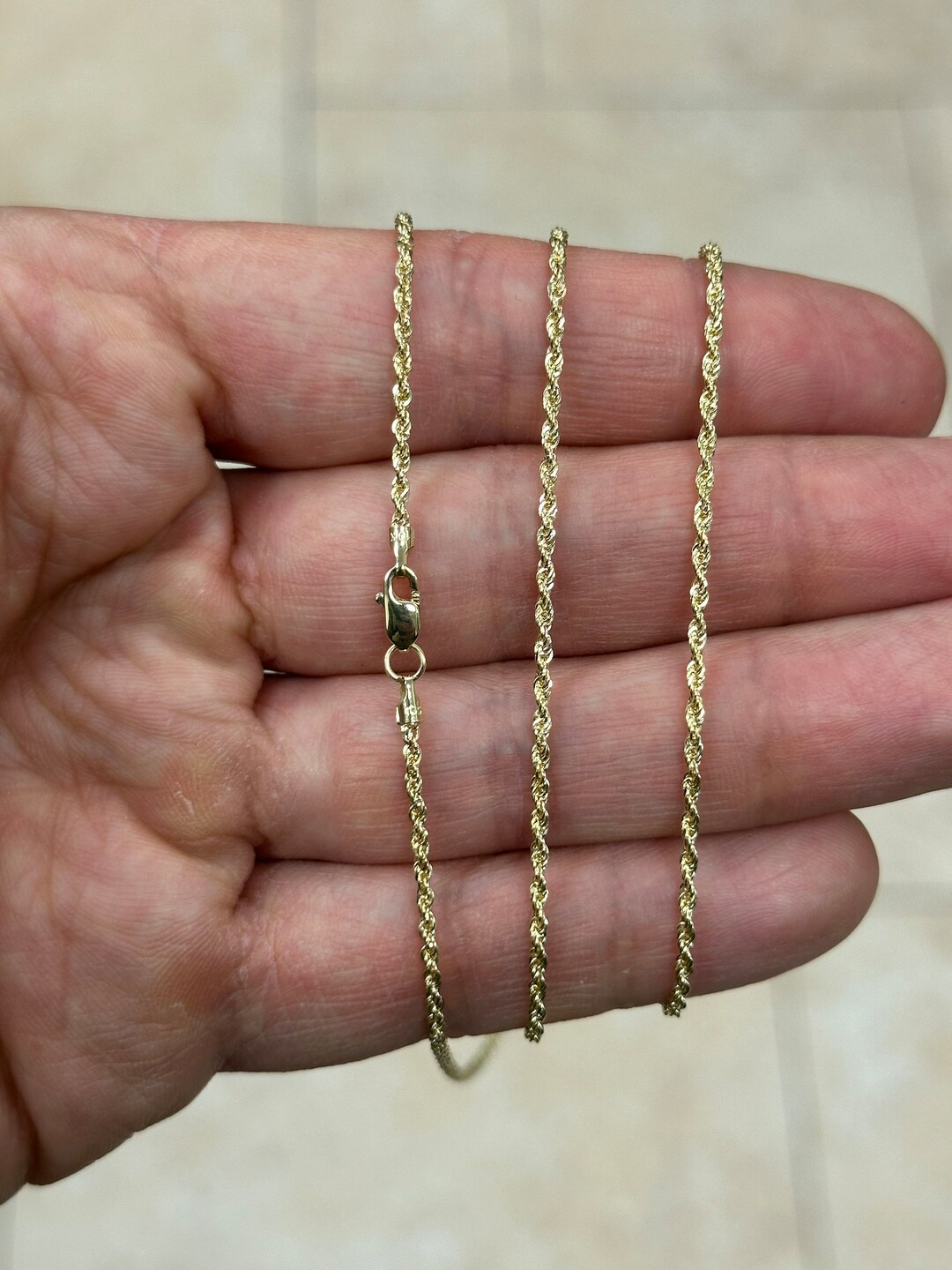 10k Gold Sparkle Rope Chain, 1.50mm Necklace ,everyday Wear Chain, 16