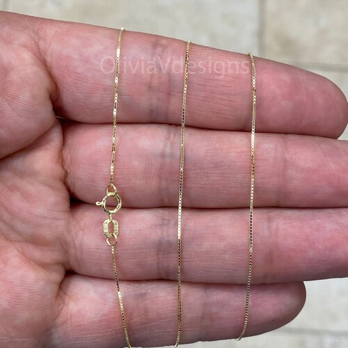 Solid 10K Gold Box Chain Necklace 