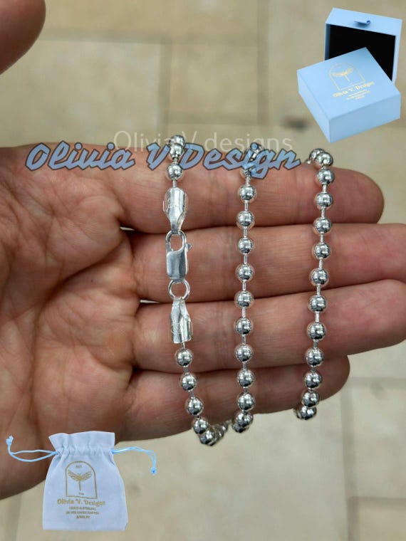 thumbnail image 2 of Limor 925 Sterling Silver 14k White Gold Bead Ball Chain Necklace | Made In Italy | 1-1.5mm Thick 2 of 2