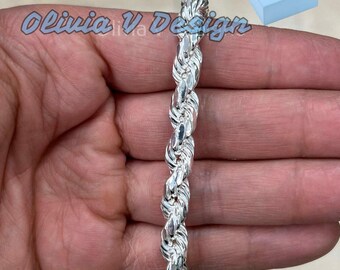 925スターリングシルバーロープチェーンネックレス 8mm ロブスター