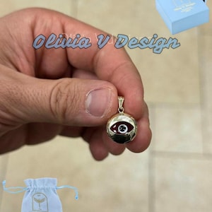 14k Gelbgold Griechisch Evil Eye Anhänger, Dainty Eye - Echtes 14k Gelbgold - Talisman viel Glück, , Schutz, Diamantschliff, rot, 14 mm
