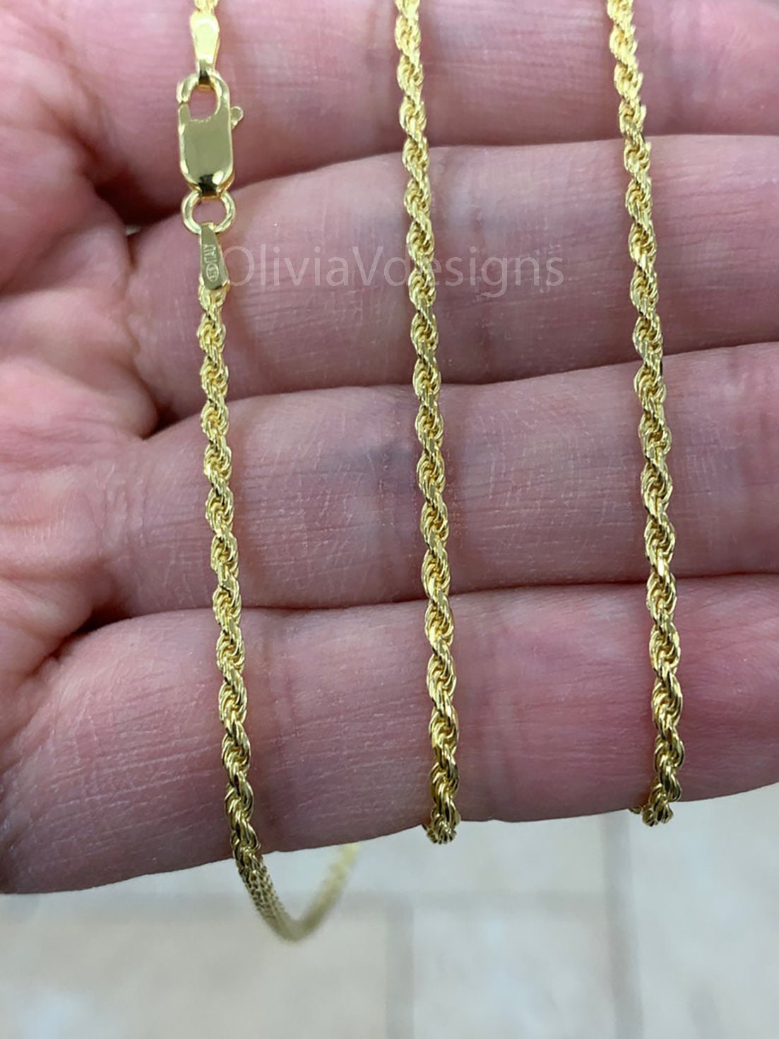 14K Gold Diamond Twist Over 925 Sterling Silver Rope 1.2mm 1.5mm