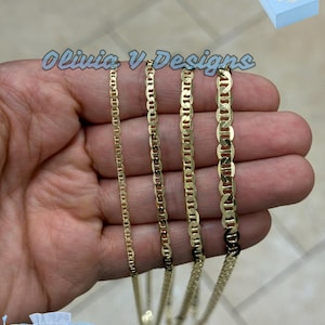 14k Gold Over 925 Sterling Silver Flat Mariner Link Anchor Chain 3mm 3.5mm 4.5mm 5.5mm Necklace Bracelet, Marina Chain, Mariner Chain