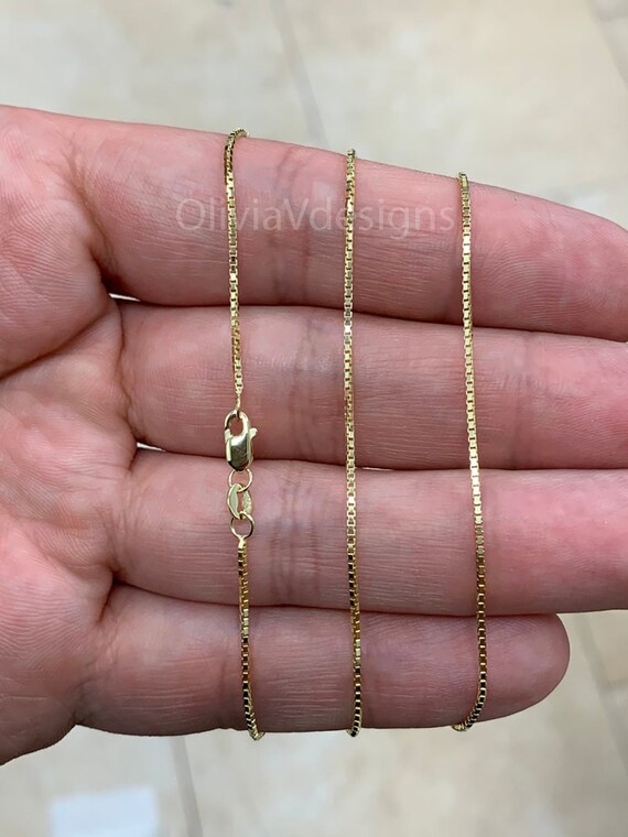 Solid 14K Gold Box Chain Necklace 1mm 