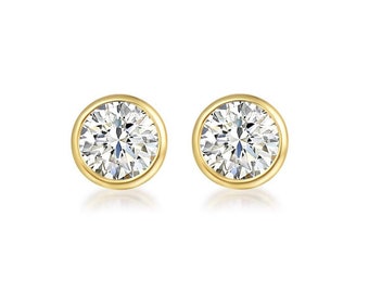 14K Gold Bezel Stud Earrings, Bezel Set Earrings Studs, 14k Yellow Gold Earrings, Yellow Gold Bezel Studs, 3MM 4MM 5MM 6MM