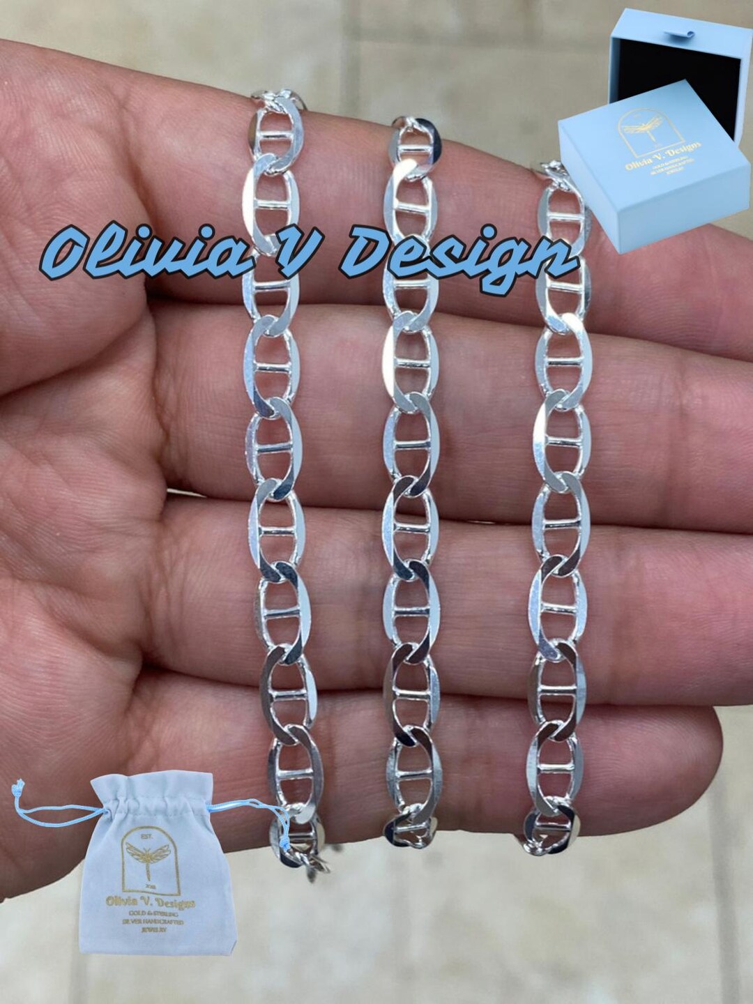 Italy .925 Sterling Silver Mariner Link Chain Necklace – Rhodium Plated, 18-24 Inches, Alfred & Vincent