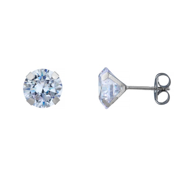 14K Rose Gold Finish CZ Stud Earrings Clear Blue CZ Stud Ear Stud 4mm To 8mm