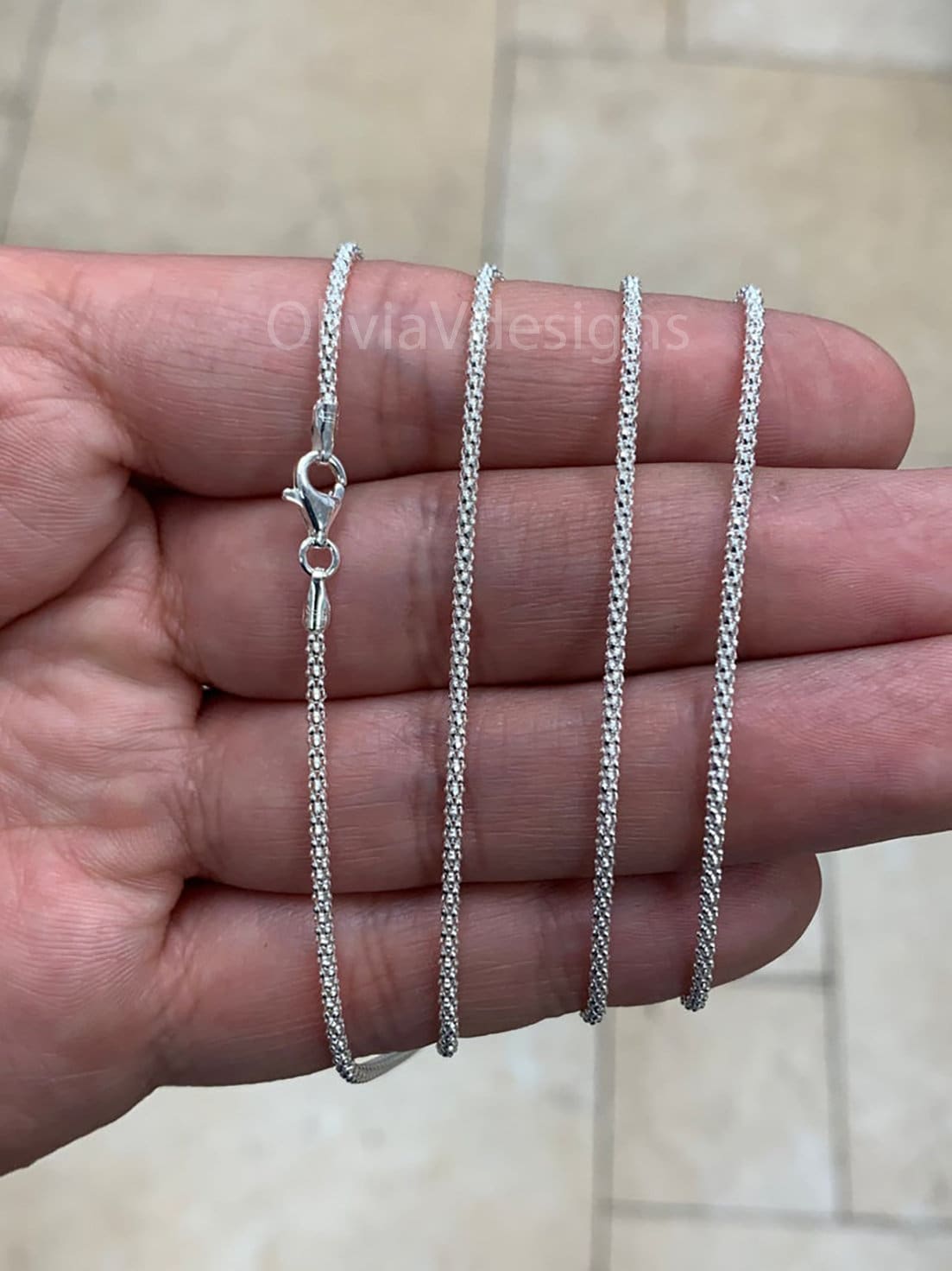 1.8MM Solid 925 Sterling Silver Italian POPCORN CHAIN Necklace Italy Real Silver 1.8MM Solid 925 Sterling Silver Italian POPCORN CHAIN Necklace Italy Real Silver
