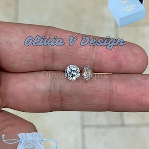 14K Solid Yellow Gold AAA CZ Stud Earrings: Martini Setting