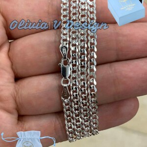 3.7mm Solid 925 Sterling Silver Italian Chain Necklace, Solid Miami Cuban Curb Link Chain, Necklace Chain, Gift For Him, Cuban Link Necklace image 4
