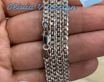3.7 mm ソリッド 925 スターリング シルバー イタリアン チェーン