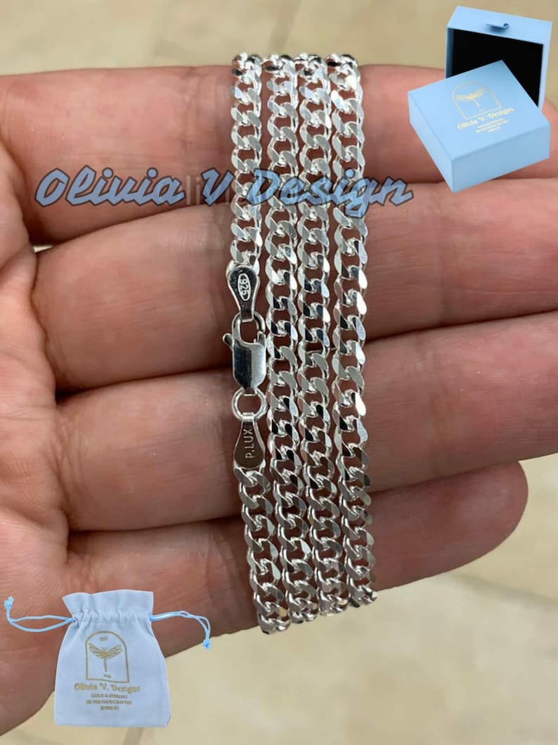 3.7mm Solid 925 Sterling Silver Italian Chain Necklace, Solid Miami Cuban Curb Link Chain, Necklace Chain, Gift For Him, Cuban Link Necklace image 4
