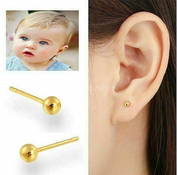 SOLID 14K Gold Ball Earrings 3MM Ball Earring Studs, Gold Push Back Studs  Woman, Kids Genuine Gold Ball, Gift, Baby Earrings, Kids Earring 