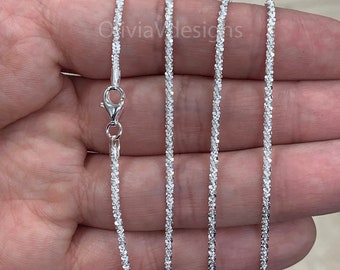 925 Sterling Silver Sparkle Glitter Margarita Twisted Rock Chain 2.00mm Collier, Véritable Argent Sterling 925, Taille Diamant, Vente, Fabriqué en Italie