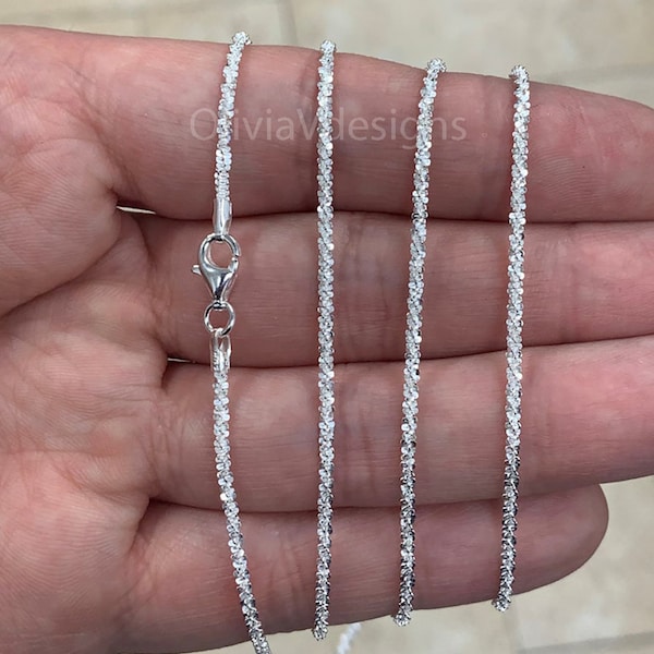 925 Sterling Silver Sparkle Glitter Margarita Twisted Rock Chain 2.00mm Necklace, Real 925 Sterling Silver, Diamond Cut, Sale, Made In Italy