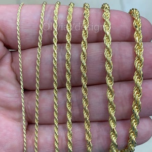 925 Sterling Silver 14K Yellow Gold Plated Twist Diamond Cut Rope 1.2mm 1.5mm 2mm 2.5mm 2.8mm 3.2mm 4mm 5mm Everyday Chain, Gift, Italy