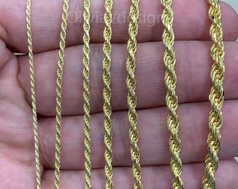 925 Sterling Silver 14K Yellow Gold Plated Twist Diamond Cut Rope 1.2mm 1.5mm 2mm 2.5mm 2.8mm 3.2mm 4mm 5mm Everyday Chain, Gift, Italy