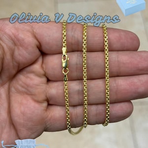 14K Gold Over Sterling Silver Round Box Chain 2.5mm - Italian Unisex Necklace