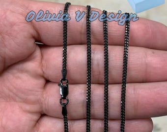 Schwarz Rhodium Sterling Silber Kubanische Panzerkette - Italienische Massivglied