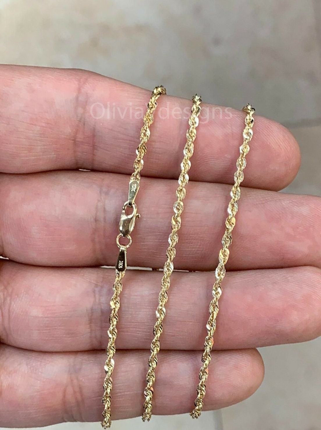 10k Gold Sparkle Rope Chain 1.20mm Light Weight Necklace Etsy