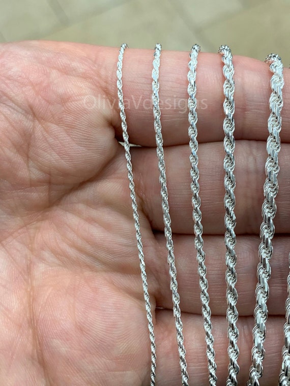 925 Sterling Silver Rope Chain Necklace Italy 1.2mm 1.5mm 2.00mm 2.5mm 2.7mm 3.20mm 3.6mm 4.5mm 5.7mm, Lobster Clasp, New, Gift, Men, Woman