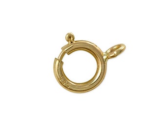 14K Solid Yellow Gold Spring Ring, 5mm 6mm, Round Clasp Lock Finding, Open Ring Attached - Bracelet Chain Necklace  Genuine 14K - Solid Gold