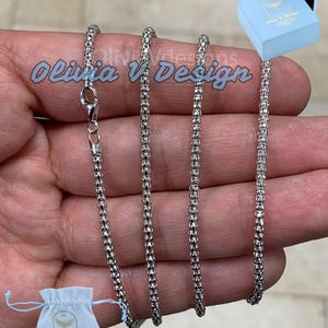 Sterling Silver Popcorn Chain 2.5mm: Italian Rhodium Necklace