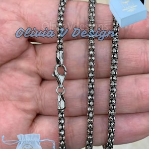 Oxidized Sterling Silver Popcorn Chain 3.5mm: Boho Necklace