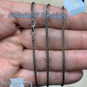 Chain Sterling Silver Oxidized Wheat Spiga Chain 1.5mm, Bali Woven Chain, Braided Black Chain Necklace, Rustic Chain For Pendants, 925