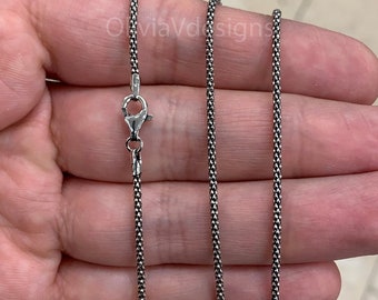 Chain Sterling Silver Oxidized Popcorn Coreana Chain 1.8mm, Bali Woven Chain, Braided Black Chain Necklace, Rustic Chain For Pendants, 925