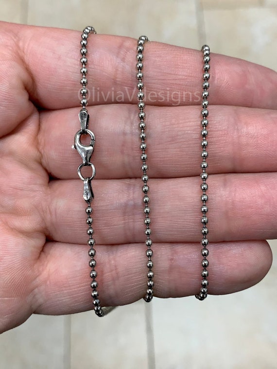 2mm Sterling Silver Bead Ball Chain Bracelet or Necklace 20 / Shiny Silver