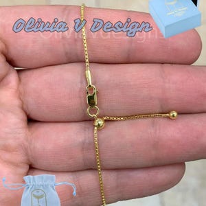 14K Yellow Gold Over 925 Sterling Silver Box  Adjustable 1mm Chain, Silver, Sterling Silver Chain, 925 Sterling Silver, Finished Necklace