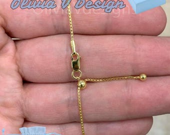 Cadena de plata de ley con baño de oro de 14 quilates: Collar ajustable