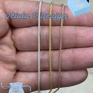 Spiga Sterling Silver Necklace, 1.3mm Sterling Silver Spiga Wheat  Necklace, Wheat Chain, Choose From Silver, 14k Rose Gold, 14k Yellow Gold