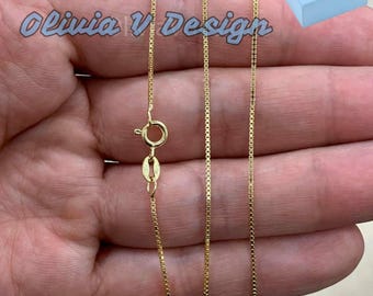 Collar de cadena de caja de oro de 14 quilates sobre plata de ley (1,00 mm)
