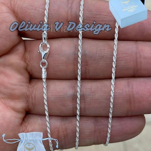 Sterling Silver Italian Rope Chain Necklace: Diamond Cut, 1.3mm