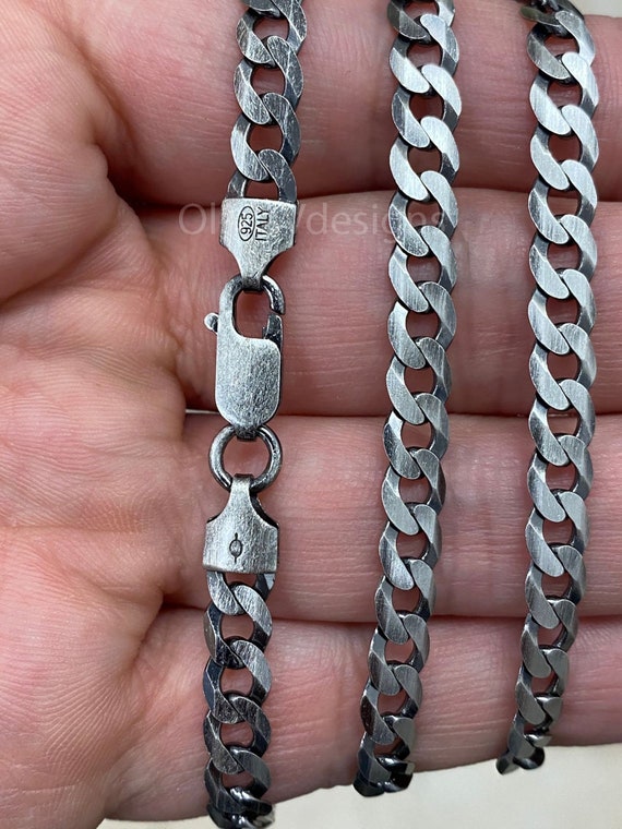 NYC Sterling Men's 5mm Solid Sterling Silver .925 Curb Link Chain Necklace,  Made in Italy (18) 