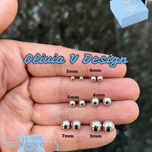 14K White Gold Ball Stud Earrings: 3mm-8mm Sizes