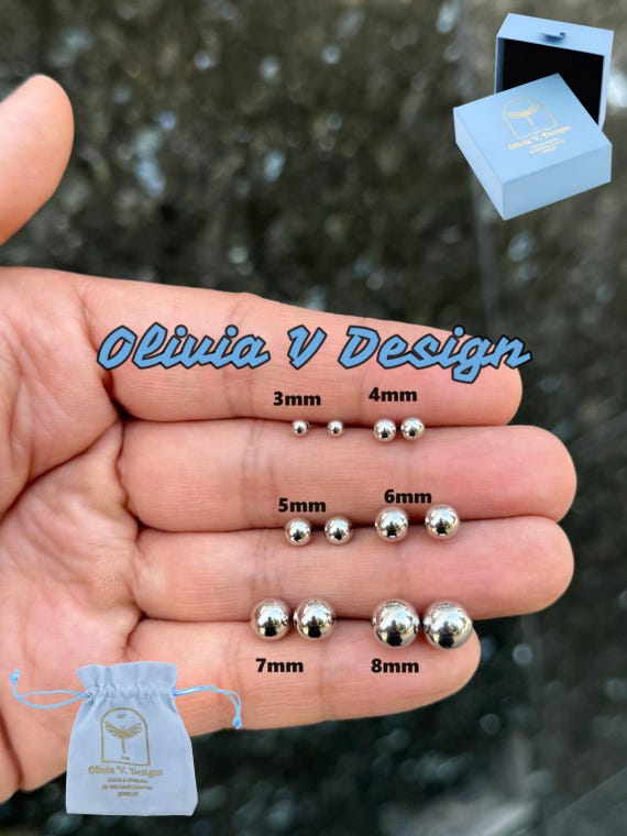 14Kホワイトゴールドボールスタッドピアス：3mm～8mmサイズ - Etsy 日本