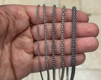 925 Sterling Silver Oxidized Popcorn Coreana Chain 1.8mm 2.5mm 3mm 3.5mm 4.5mm, Bali Chain, Braided Black Chain Necklace, Rustic Chain