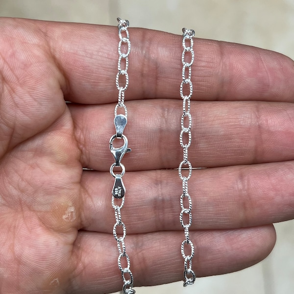 925 Sterling Silver 3.5mm Textured Filo Link Chain, Sterling Chain, 925, Made In Italy