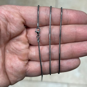 925 Sterling Silver Black Rhodium Round Snake Chain necklaces 1.4mm 16",18",20",22'',24",30" - Genuine 925 Silver - Black Snake Chain